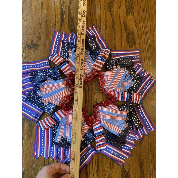 Patriotic Stars & Stripes Wreath With Red Tinsel Accents - Picture 4 of 4